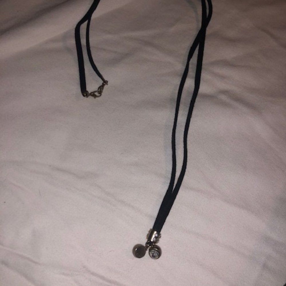 Women's‎ Black Long Necklace Silver Charm Never Used